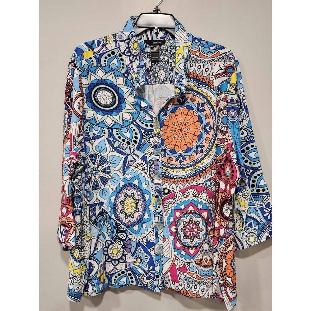 Ali Miles NWT Woman's 3xl Milticolor Button Up Collar Artsy
